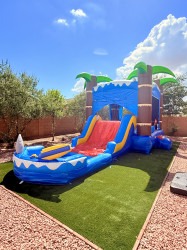 Ocean Shark Bounce House Water Slide With Pool Combo